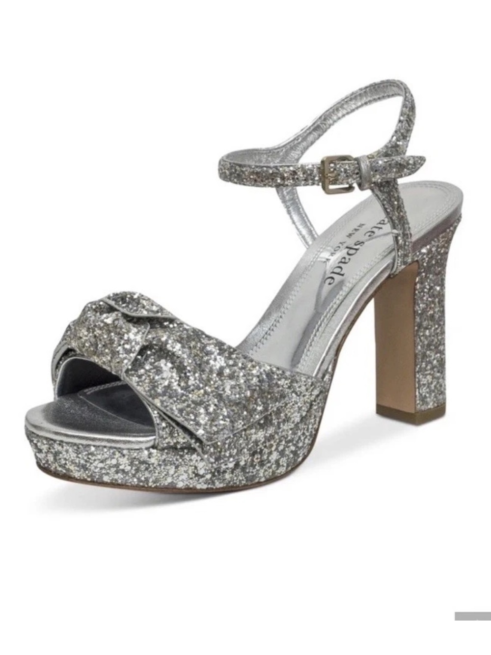 Kate Spade Miya Glitter Ankle Strap Sandals Size 7.5 / Silver New Years Holiday